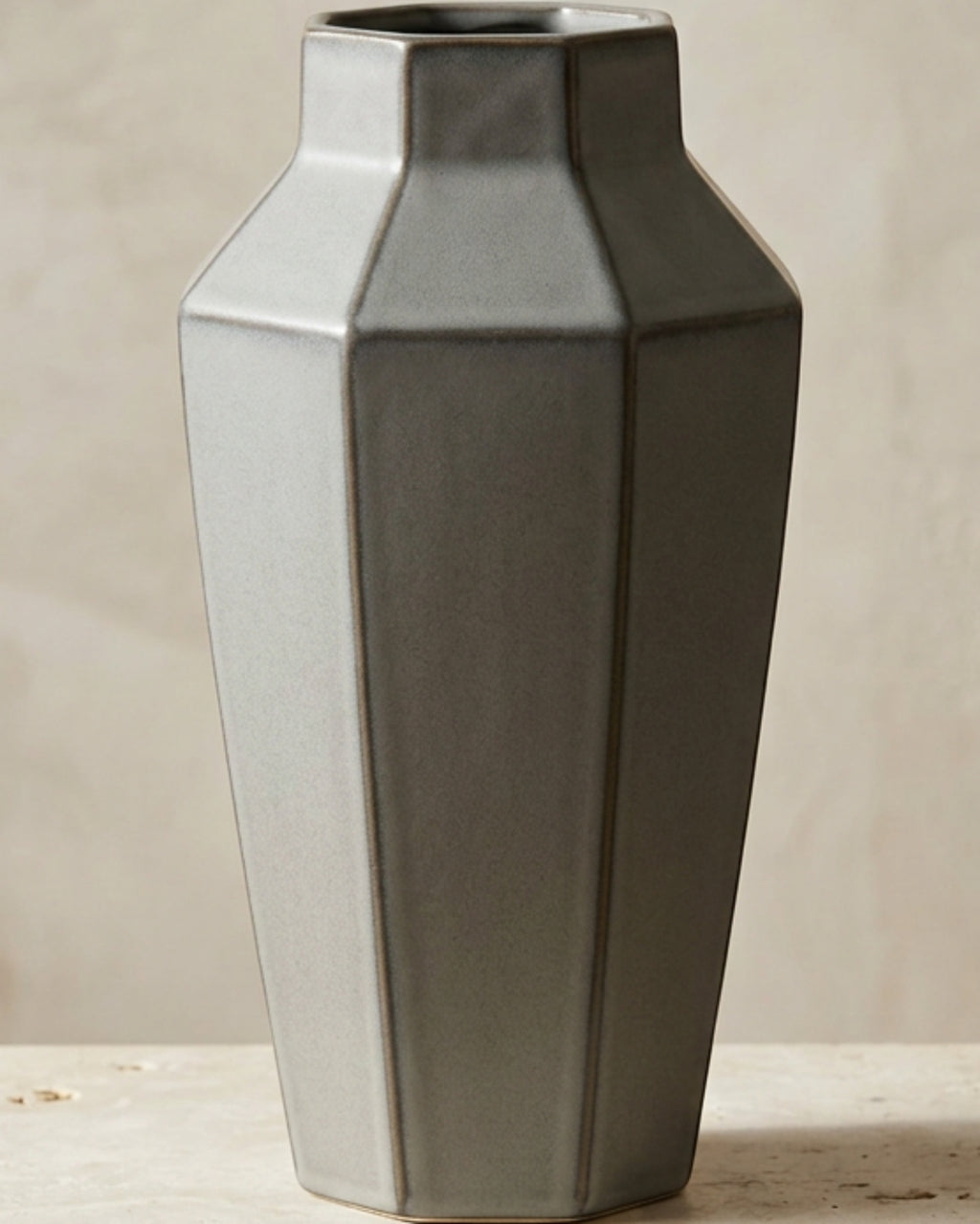 TVIVA Eight-Facet Tall Ceramic Vase 36 cm Smoke Gray - Lifestyle view