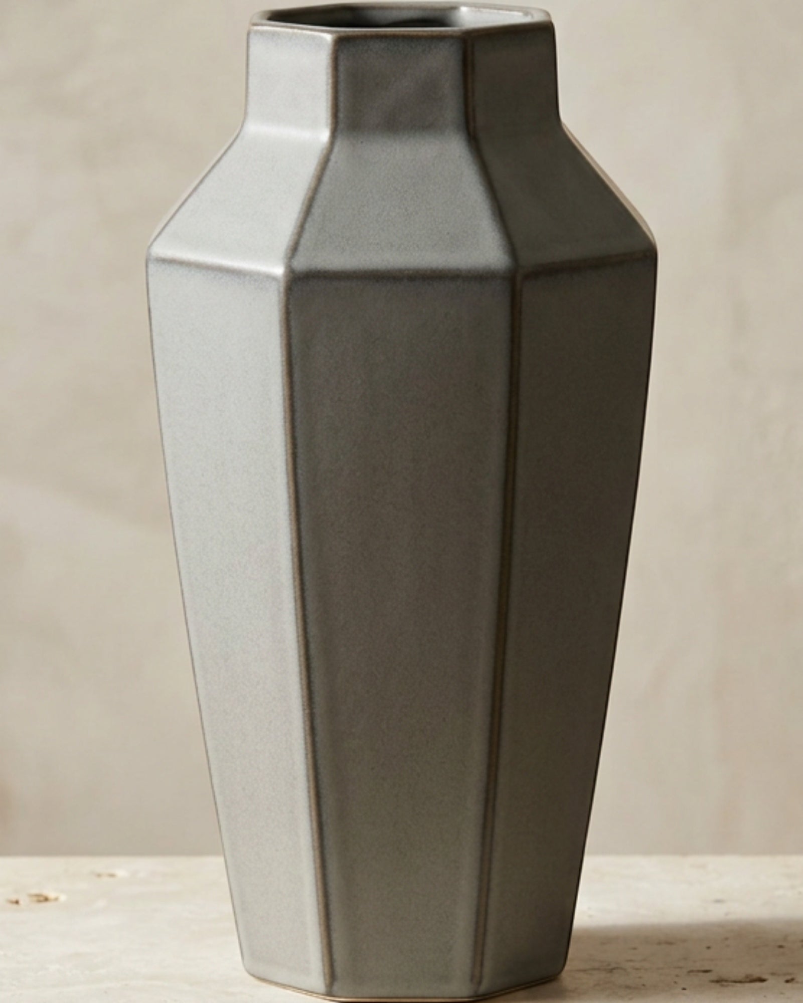 TVIVA Eight-Facet Tall Ceramic Vase 36 cm Smoke Gray - Lifestyle view