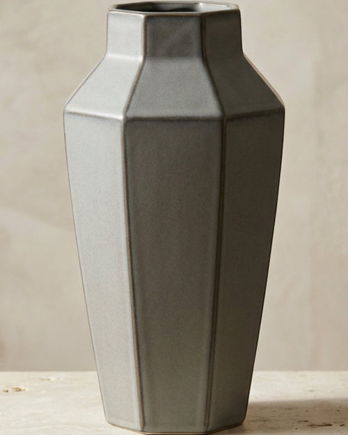 TVIVA Eight-Facet Tall Ceramic Vase 36 cm Smoke Gray - Lifestyle view
