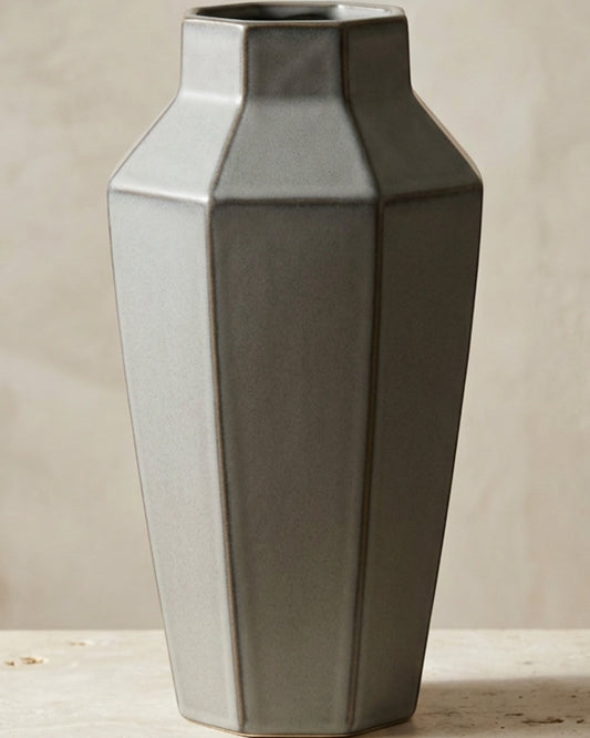 Tviva Eight-Facet Tall Ceramic Vase 36 cm Smoke Gray - Lifestyle view