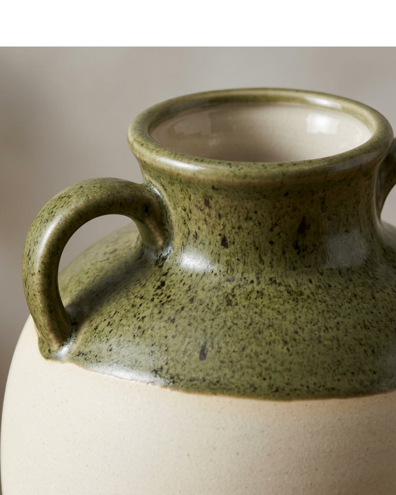 TVIVA Two-Handle Stoneware Amphora Vase 31 cm Olive Cream - Detail view