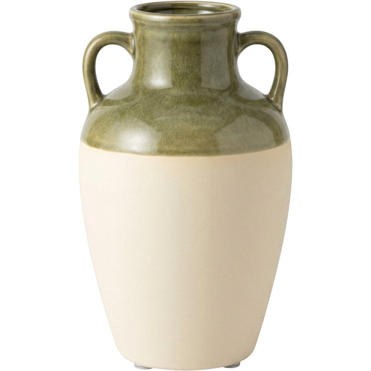 Tviva Two-Handle Stoneware Amphora Vase 31 cm Olive Cream - Product view